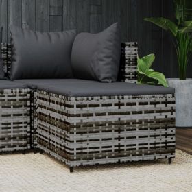 Patio Footrest with Cushion Gray Poly Rattan