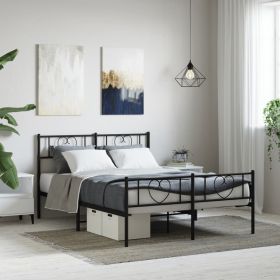 Metal Bed Frame with Headboard and Footboard Black 59.1"x78.7"