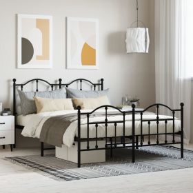 Metal Bed Frame with Headboard and Footboard Black 53.1"x74.8"
