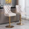 A&A Furniture,Thick Golden Swivel Velvet Barstools Adjusatble Seat Height from 27-35 Inch, Modern Upholstered Bar Stools with Backs Comfortable Tufted
