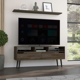 Oslo Tv Stand for TV¬¥s up 51"; Two Drawers; Four Legs; Three Open Shelves -Dark Walnut
