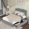 Full Platform Bed Frame , Velvet Upholstered Bed with Deep Tufted Buttons and Nailhead Trim, Adjustable Colorful LED Light Decorative Headboard, Bed S