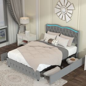 Full Platform Bed Frame , Velvet Upholstered Bed with Deep Tufted Buttons and Nailhead Trim, Adjustable Colorful LED Light Decorative Headboard, Bed S