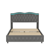 Full Platform Bed Frame , Velvet Upholstered Bed with Deep Tufted Buttons and Nailhead Trim, Adjustable Colorful LED Light Decorative Headboard, Bed S