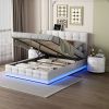3-Pieces Bedroom Sets,Queen Size Upholstered Bed with LED Lights,Hydraulic Storage System and USB Charging Station, Two Nightstands with Crystal Decor