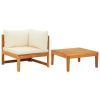 2 Piece Patio Lounge Set with Cream White Cushions Acacia Wood