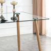 Modern Minimalist Rectangular Glass Dining Table for 4-6 with 0.31" Tempered Glass Tabletop and Silver Chrome/Wood color Coating/Black Coating Metal L