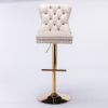 A&A Furniture,Thick Golden Swivel Velvet Barstools Adjusatble Seat Height from 27-35 Inch, Modern Upholstered Bar Stools with Backs Comfortable Tufted