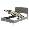 Queen Platform Bed Frame With pneumatic hydraulic function, Velvet Upholstered Bed with Deep Tufted Buttons, Lift up storage bed With Hidden Underbed