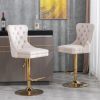 A&A Furniture,Thick Golden Swivel Velvet Barstools Adjusatble Seat Height from 27-35 Inch, Modern Upholstered Bar Stools with Backs Comfortable Tufted