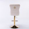 A&A Furniture,Thick Golden Swivel Velvet Barstools Adjusatble Seat Height from 27-35 Inch, Modern Upholstered Bar Stools with Backs Comfortable Tufted