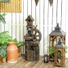 Outsunny 2-in-1 Outdoor Water Fountain with Birdhouse, Outdoor Waterfall Fountain with LED Lights Pump, Tree Trunk Outdoor Water Feature