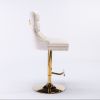 A&A Furniture,Thick Golden Swivel Velvet Barstools Adjusatble Seat Height from 27-35 Inch, Modern Upholstered Bar Stools with Backs Comfortable Tufted