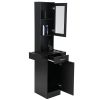Wall Mounted Barber Station;  Salon Station with Locking Drawer;  Glass Door;  Storage Cabinets;  Dryer Holders;  Wood Hair Styling Equipment;  Black