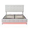 3-Pieces Bedroom Sets,Queen Size Upholstered Bed with LED Lights,Hydraulic Storage System and USB Charging Station, Two Nightstands with Crystal Decor