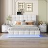 3-Pieces Bedroom Sets,Queen Size Upholstered Bed with LED Lights,Hydraulic Storage System and USB Charging Station, Two Nightstands with Crystal Decor