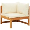 2 Piece Patio Lounge Set with Cream White Cushions Acacia Wood