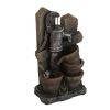 7.7x3.9x13.6" Brown and Gray Water Fountain with Antique Water Pump Design and LED Light