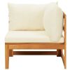 2 Piece Patio Lounge Set with Cream White Cushions Acacia Wood