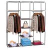 69" Portable Clothes Closet Non-Woven Fabric Wardrobe Double Rod Storage Organizer Dark Brown RT