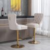 A&A Furniture,Thick Golden Swivel Velvet Barstools Adjusatble Seat Height from 27-35 Inch, Modern Upholstered Bar Stools with Backs Comfortable Tufted