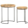 2 Piece Coffee Table Set Solid Mango Wood and Steel