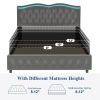 Full Platform Bed Frame , Velvet Upholstered Bed with Deep Tufted Buttons and Nailhead Trim, Adjustable Colorful LED Light Decorative Headboard, Bed S