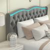 Full Platform Bed Frame , Velvet Upholstered Bed with Deep Tufted Buttons and Nailhead Trim, Adjustable Colorful LED Light Decorative Headboard, Bed S