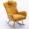 35.5 inch Rocking Chair with Pocket, Soft Teddy Fabric Rocking Chair for Nursery, Comfy Wingback Glider Rocker with Safe Solid Wood Base for Living Ro