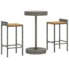 3 Piece Patio Bar Set Gray Poly Rattan&Solid Wood Acacia