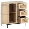 Sideboard 23.6"x13.8"x27.6" Solid Mango Wood and Natural Cane