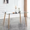 Modern Minimalist Rectangular Glass Dining Table for 4-6 with 0.31" Tempered Glass Tabletop and Silver Chrome/Wood color Coating/Black Coating Metal L