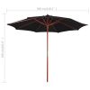 Parasol with Wooden Pole 118.1"x101.6" Black