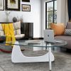 Noguchi-Style Glass Triangle Coffee Table Wood Base White 12mm thickness Fit For Living Room