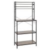 5-Tier Kitchen Bakers Rack with 10 S-Shaped Hooks; Industrial Microwave Oven Stand; Free Standing Kitchen Utility Cart Storage Shelf Organizer (Rustic