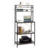 5-Tier Kitchen Bakers Rack with 10 S-Shaped Hooks; Industrial Microwave Oven Stand; Free Standing Kitchen Utility Cart Storage Shelf Organizer (Rustic