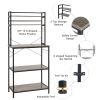 5-Tier Kitchen Bakers Rack with 10 S-Shaped Hooks; Industrial Microwave Oven Stand; Free Standing Kitchen Utility Cart Storage Shelf Organizer (Rustic