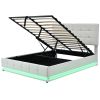 3-Pieces Bedroom Sets,Queen Size Upholstered Bed with LED Lights,Hydraulic Storage System and USB Charging Station, Two Nightstands with Crystal Decor