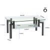 Rectangle Black Glass Coffee Table; Clear Coffee Table ; Modern Side Center Tables for Living Room;  Living Room Furniture