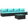 Patio Furniture Set 5 Piece with Cushions Poly Rattan Black