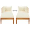 Sun Lounger with 1 Armrest Cream White Solid Acacia Wood