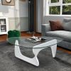 Noguchi-Style Glass Triangle Coffee Table Wood Base White 12mm thickness Fit For Living Room