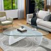 Noguchi-Style Glass Triangle Coffee Table Wood Base White 12mm thickness Fit For Living Room
