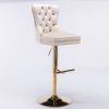 A&A Furniture,Thick Golden Swivel Velvet Barstools Adjusatble Seat Height from 27-35 Inch, Modern Upholstered Bar Stools with Backs Comfortable Tufted