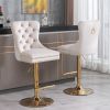 A&A Furniture,Thick Golden Swivel Velvet Barstools Adjusatble Seat Height from 27-35 Inch, Modern Upholstered Bar Stools with Backs Comfortable Tufted