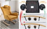 35.5 inch Rocking Chair with Pocket, Soft Teddy Fabric Rocking Chair for Nursery, Comfy Wingback Glider Rocker with Safe Solid Wood Base for Living Ro