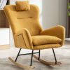 35.5 inch Rocking Chair with Pocket, Soft Teddy Fabric Rocking Chair for Nursery, Comfy Wingback Glider Rocker with Safe Solid Wood Base for Living Ro