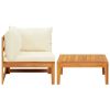 2 Piece Patio Lounge Set with Cream White Cushions Acacia Wood