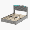 Full Platform Bed Frame , Velvet Upholstered Bed with Deep Tufted Buttons and Nailhead Trim, Adjustable Colorful LED Light Decorative Headboard, Bed S