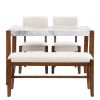 4-Piece Modern Dining Furniture Set, 4-Person Space-Saving Dinette for Kitchen, 46" Faux Marble Style Table and 2 Upholstered Chairs & Bench with Wood